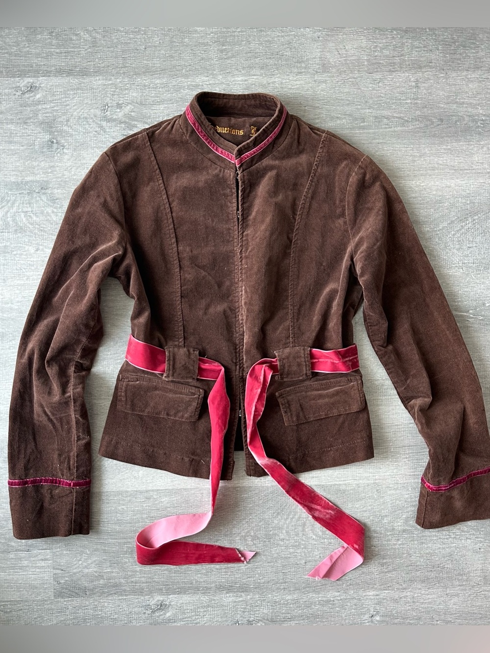 Vintage Y2K Seductions Brown Velvet Jacket w/ Velvet Belt & Trim Size 3